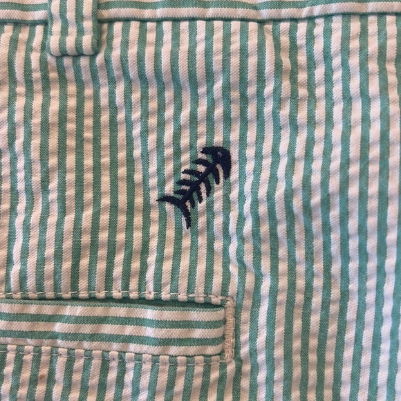 Brooks Brothers Seersucker 40 Waist Green & White With Fish Embroidered Shorts - Picture 8 of 10
